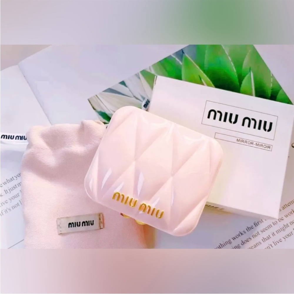 Miu Miu Blush Pink Compact Mirror with Quilted Design